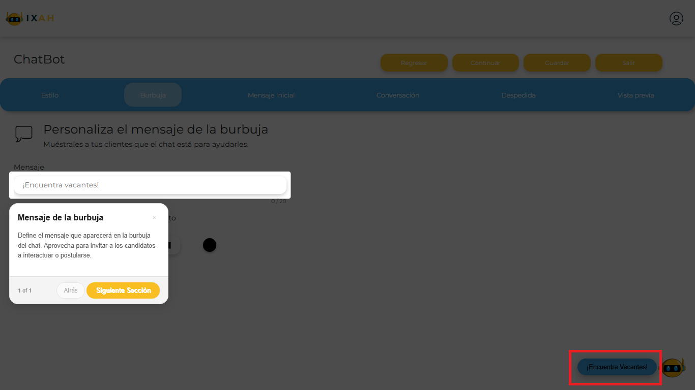 Mensaje de la burbuja con guía