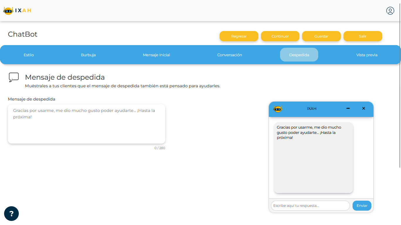 Configuración del mensaje de despedida