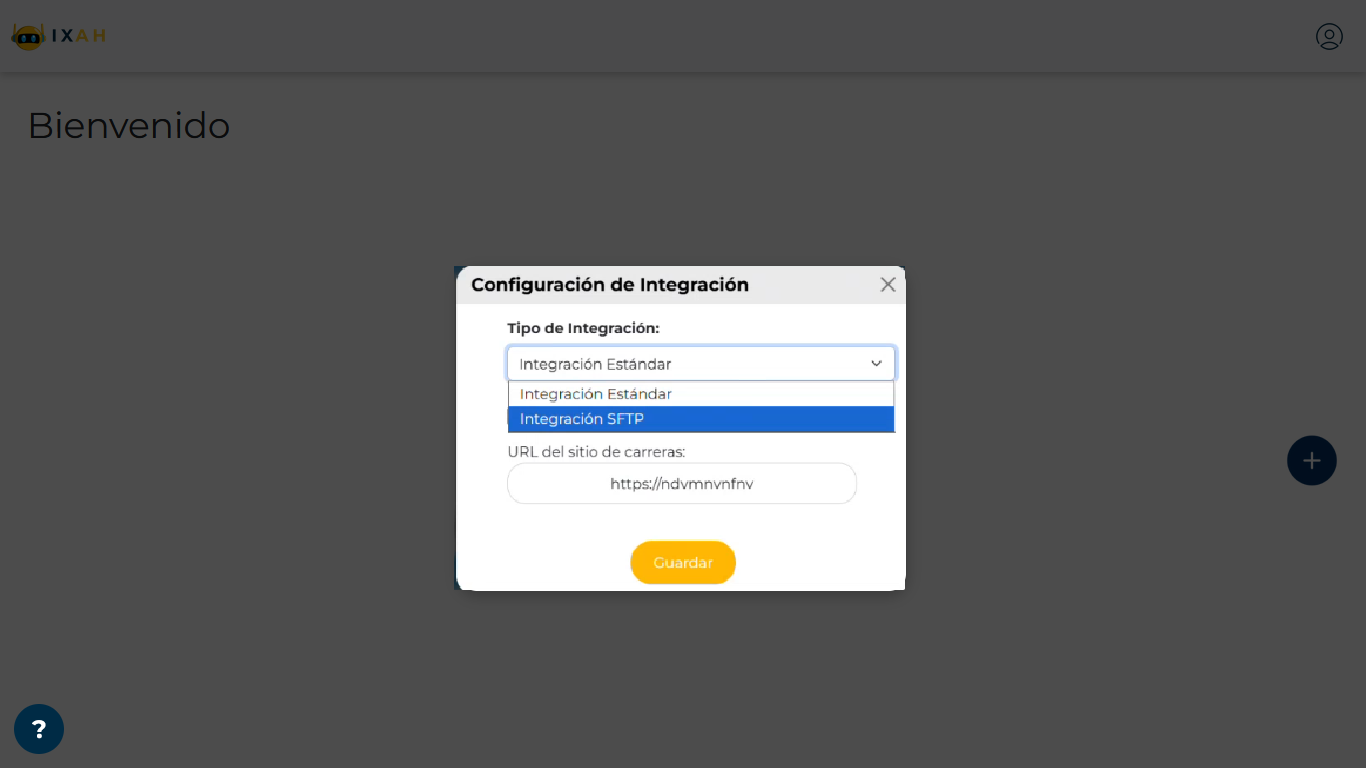 Pantalla de configuración de integración
